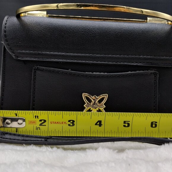 BCBGMAXAZRIA Black Sling / Mini Satchel/Crossbody Bag with Gold Clover Logo - Picture 4 of 8